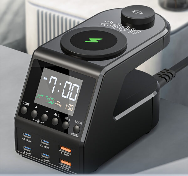 Newest Charger station 240W All-In-One Digital Clock Wireless Charger Cross-Border Private Model Multi-Function Alarm and Wireless Charging Features - 图片 3