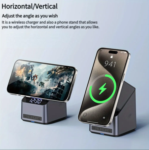 New Products 15W Fast Magnetic Wireless Charger Stand Touch Automatic Rotation 3 in 1 Wireless Charger Digital Alarm Clock Hot - 图片 5