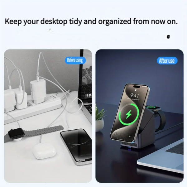 New Products 15W Fast Magnetic Wireless Charger Stand Touch Automatic Rotation 3 in 1 Wireless Charger Digital Alarm Clock Hot - 图片 7