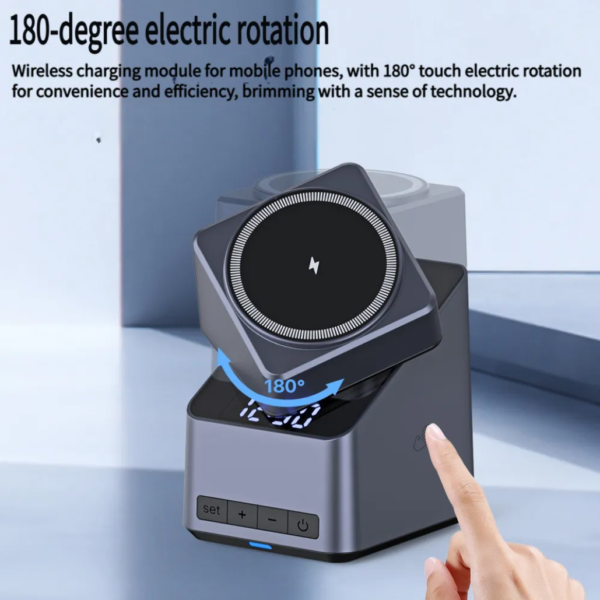 New Products 15W Fast Magnetic Wireless Charger Stand Touch Automatic Rotation 3 in 1 Wireless Charger Digital Alarm Clock Hot - 图片 4