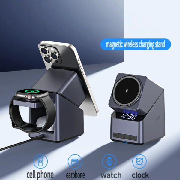 New Products 15W Fast Magnetic Wireless Charger Stand Touch Automatic Rotation 3 in 1 Wireless Charger Digital Alarm Clock Hot - 图片 3