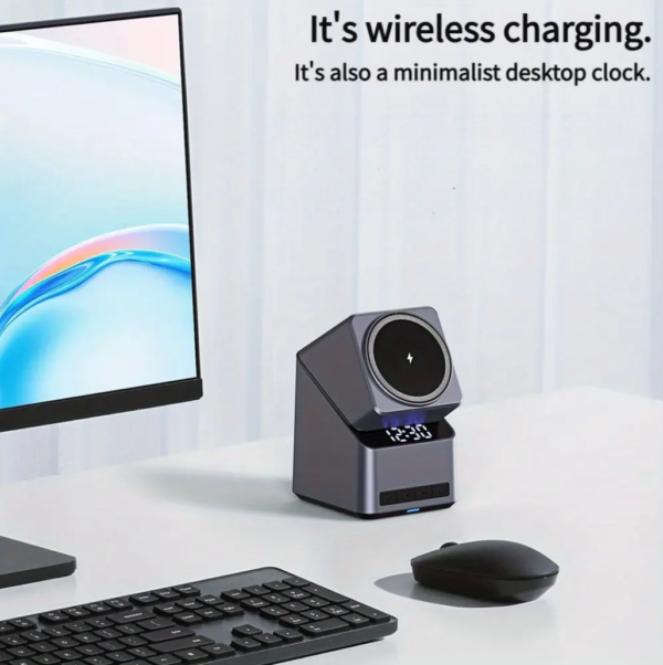 New Products 15W Fast Magnetic Wireless Charger Stand Touch Automatic Rotation 3 in 1 Wireless Charger Digital Alarm Clock Hot - 图片 6
