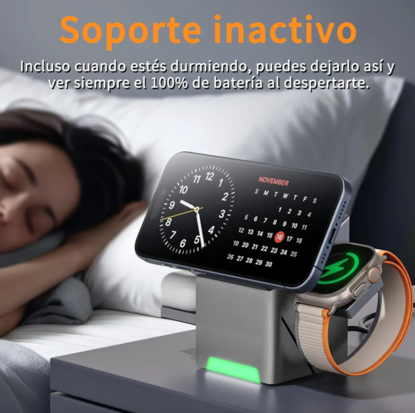 3-in-1 Wireless Charging Station: Fast 15W Charging for Phone, Watch & Earbuds | Modern Desk Organizer Magnetic Magic Wireless charger - 图片 4