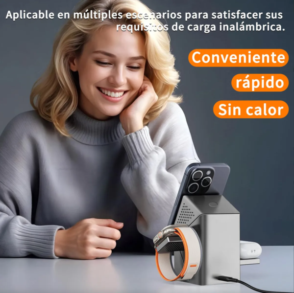 3-in-1 Wireless Charging Station: Fast 15W Charging for Phone, Watch & Earbuds | Modern Desk Organizer Magnetic Magic Wireless charger - 图片 5