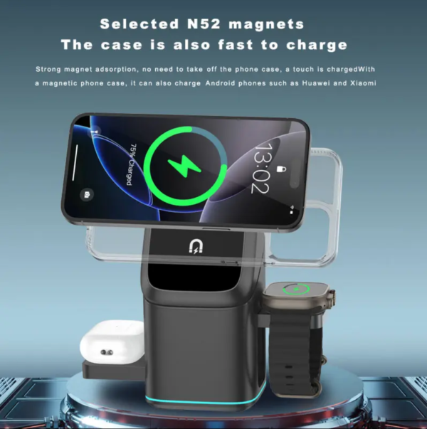 Newest Design Wireless Charger 3 in 1 Magsafe Strong Magnetic Multifunctional Wireless Charger Automatic Magic Rotating Foldable With Desktop Station Foldable Travel - 图片 2
