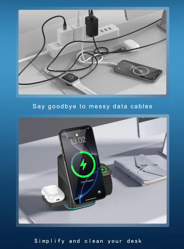 Newest Design Wireless Charger 3 in 1 Magsafe Strong Magnetic Multifunctional Wireless Charger Automatic Magic Rotating Foldable With Desktop Station Foldable Travel - 图片 9