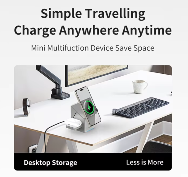 3-in-1 Wireless Charging Station: Fast 15W Charging for Phone, Watch & Earbuds | Modern Desk Organizer Magnetic Magic Wireless charger - 图片 10