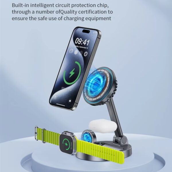 Newest Creative Charger Cooling Fan 3 in 1 Magnetic Wireless Charger Stand for iPhone 15 14 13 12 Pro Max Mini Fast Charging Station Dock - 图片 2