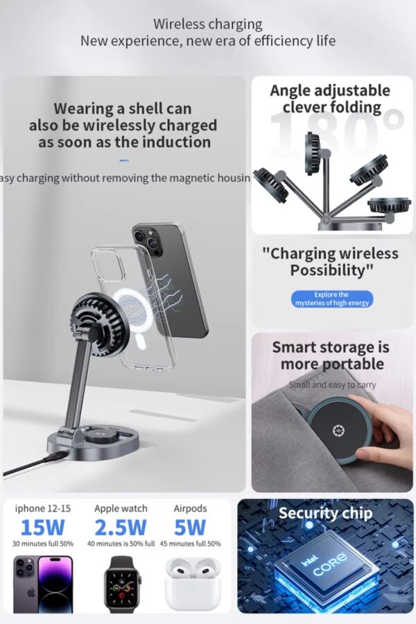 Newest Creative Charger Cooling Fan 3 in 1 Magnetic Wireless Charger Stand for iPhone 15 14 13 12 Pro Max Mini Fast Charging Station Dock - 图片 6