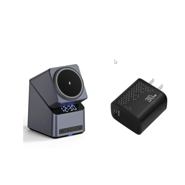 New Products 15W Fast Magnetic Wireless Charger Stand Touch Automatic Rotation 3 in 1 Wireless Charger Digital Alarm Clock Hot - 图片 8