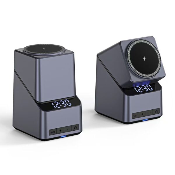 New Products 15W Fast Magnetic Wireless Charger Stand Touch Automatic Rotation 3 in 1 Wireless Charger Digital Alarm Clock Hot - 图片 2