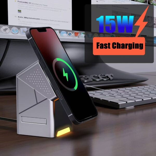 3-in-1 Wireless Charging Station: Fast 15W Charging for Phone, Watch & Earbuds | Modern Desk Organizer Magnetic Magic Wireless charger - 图片 8